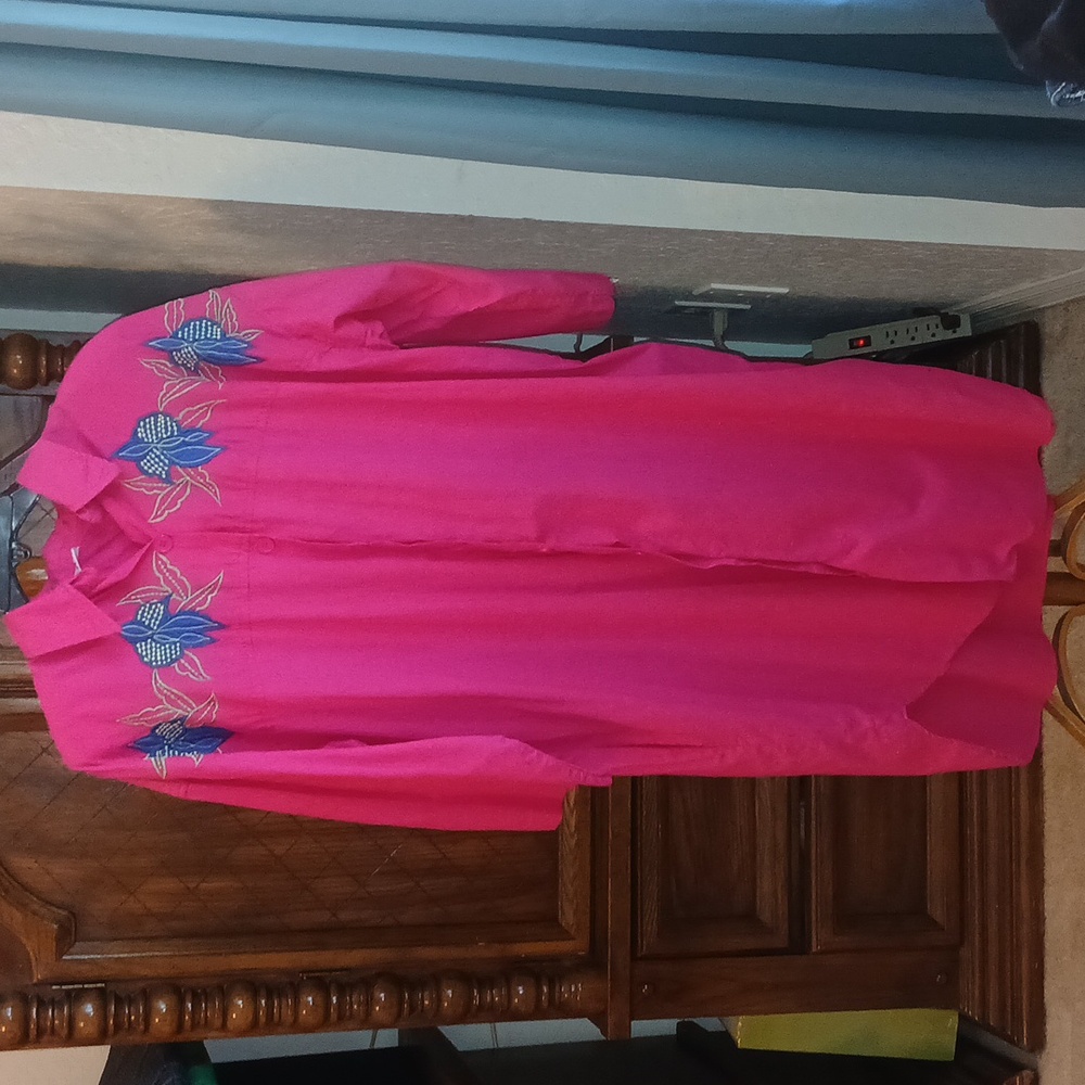 NAQUI 100% cotton embroidered Floral Pink Button Front midi dress